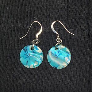 Silver Plated Mother of Pearl Earrings - Blue